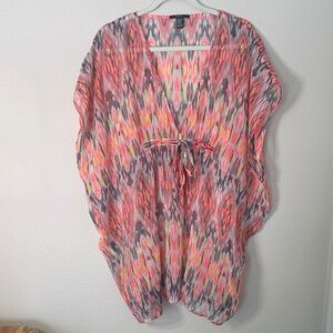 Forever 21 Coral, Pink & Gray Ikat Swim Cover-Up